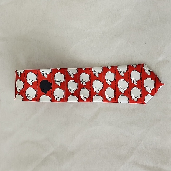 Kai Long Fun Novelty Print Black Sheep Red Handmade Silk Tie (O15) - Picture 2 of 7